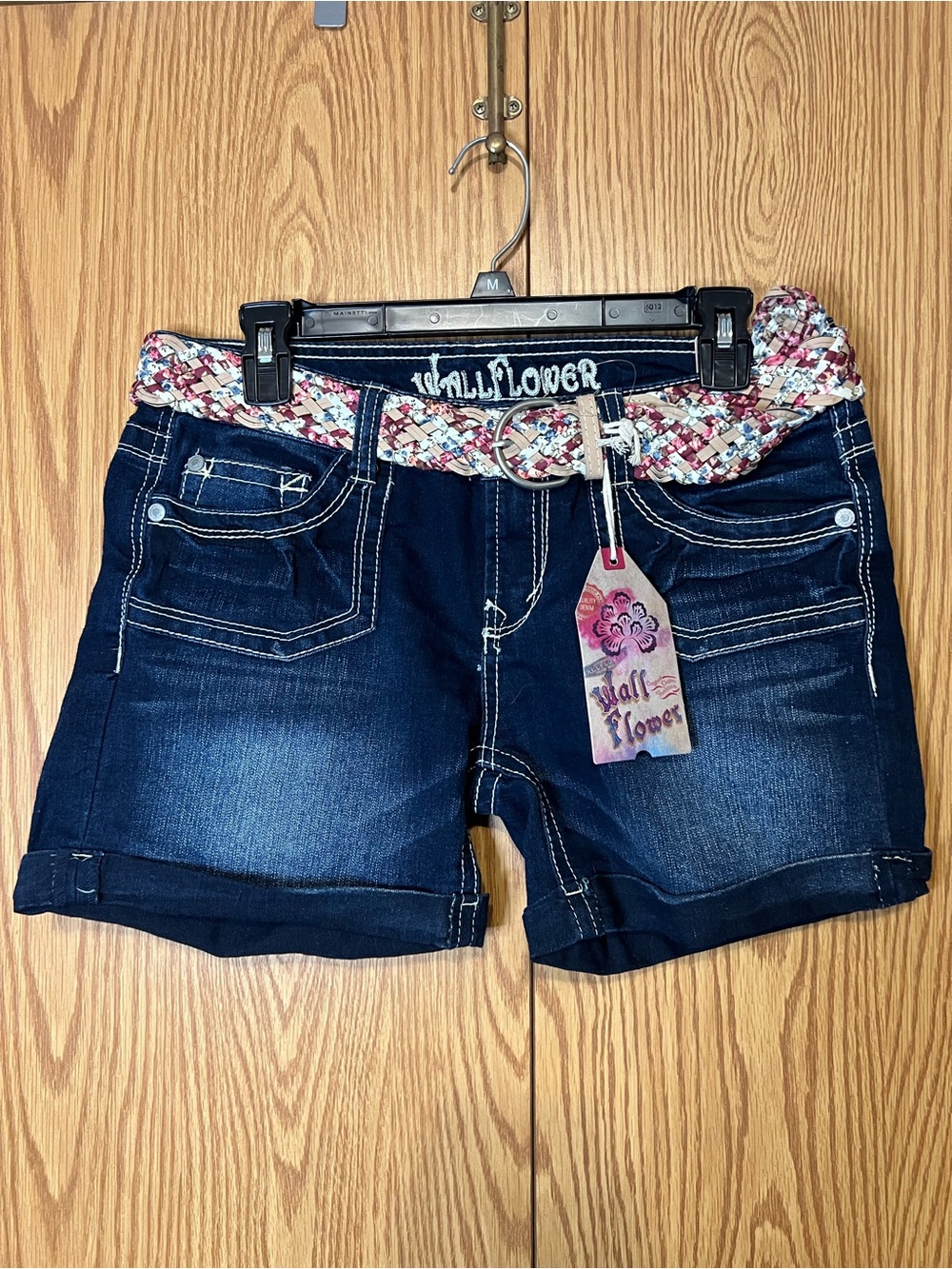Wallflower Dark Wash Denim Shorts with Braided Belt